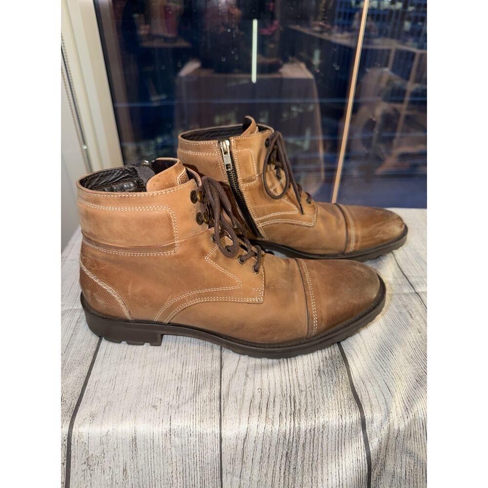 GBX Boots Mens Size 9M Brown Leather Side Zip Chunky Sole Biker Shoes Boots